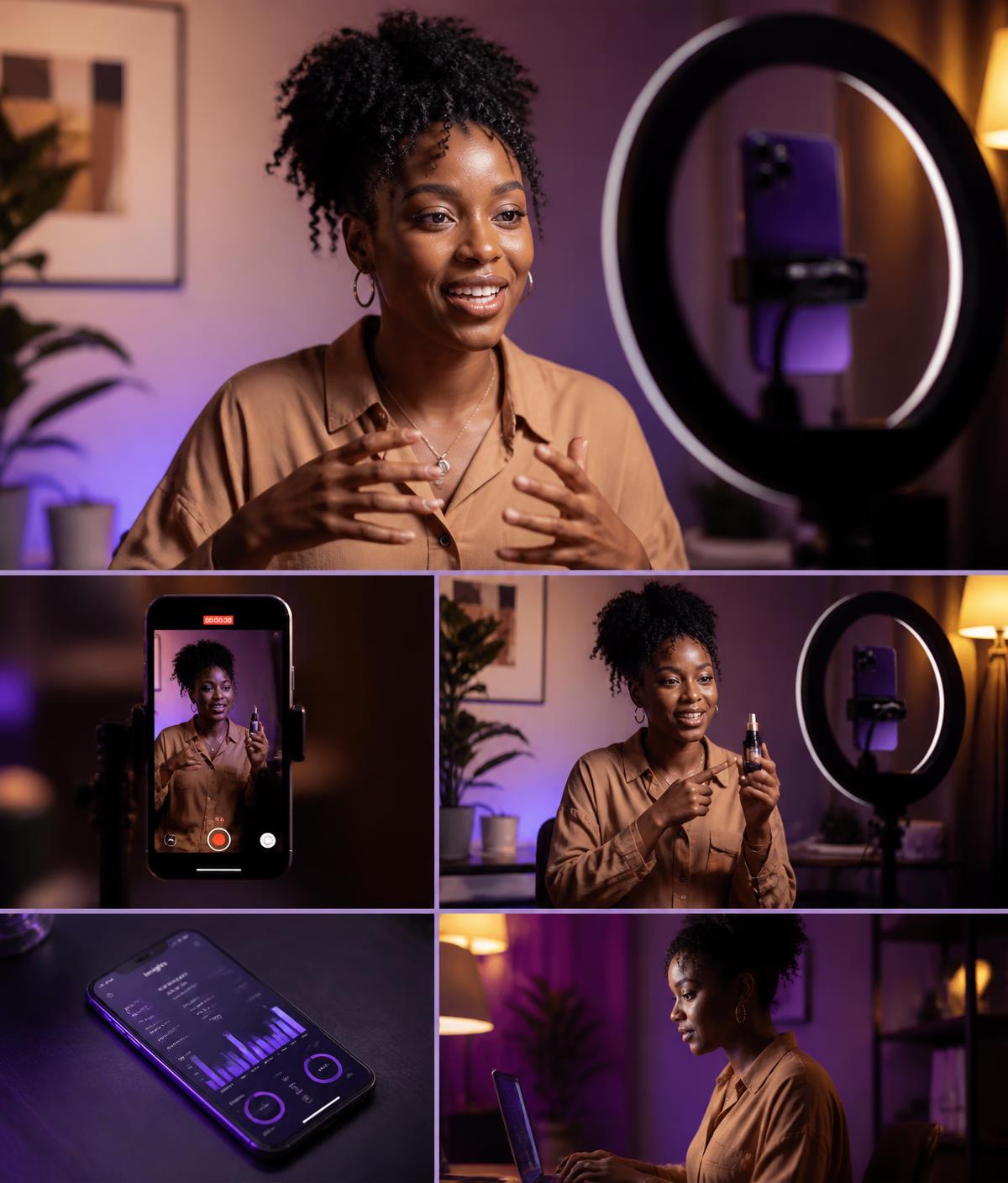 Creator gravando conteúdo em vídeo para uma campanha de marca